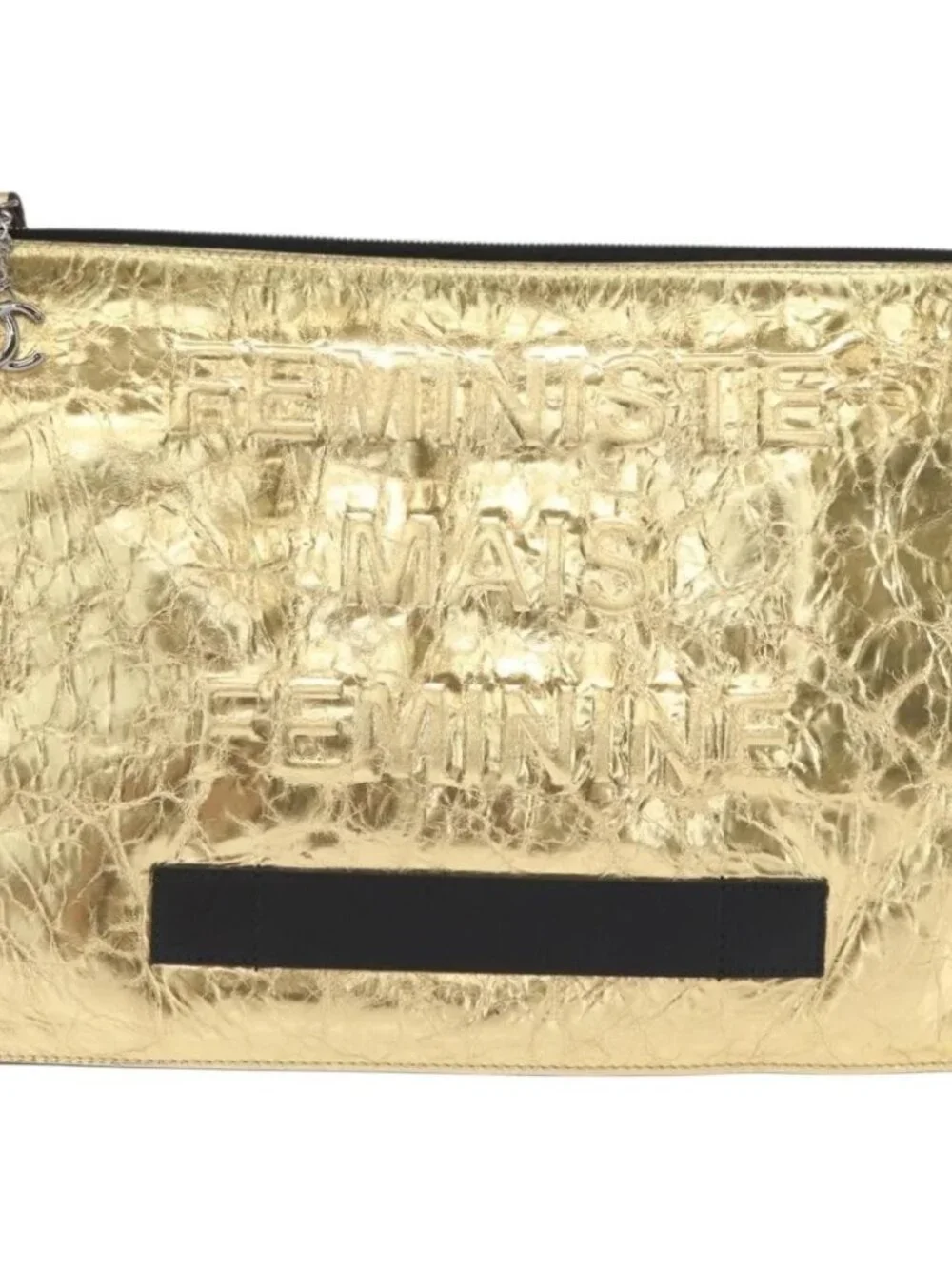 CHANEL Clutch Bag Leather Gold CC Auth 152375SM